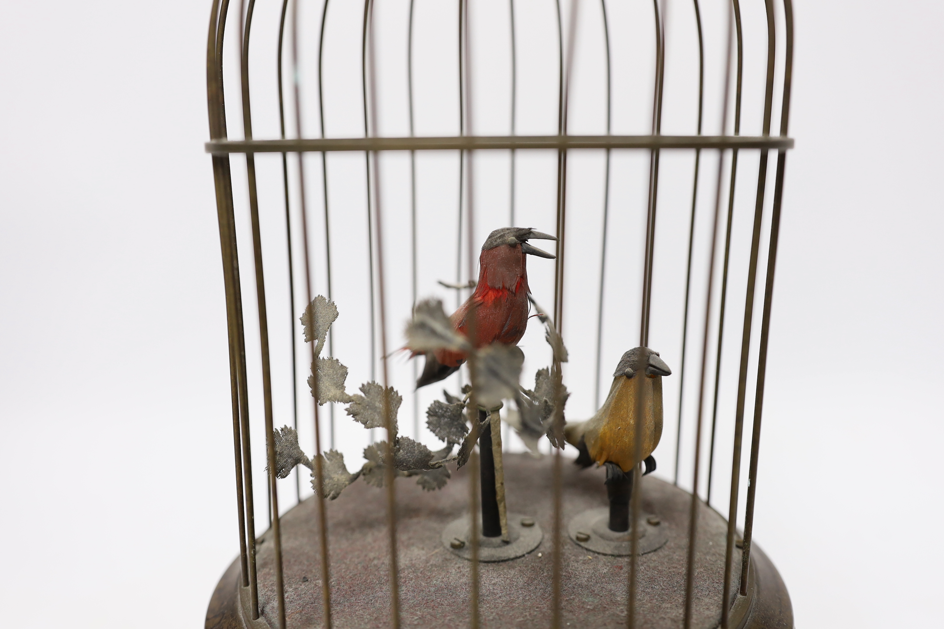 A modern tinplate ‘twin singing bird’ bird cage automaton, 28cm